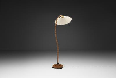 Curved Birch Floor Lamp with Flower Shade Europe ca 1930s