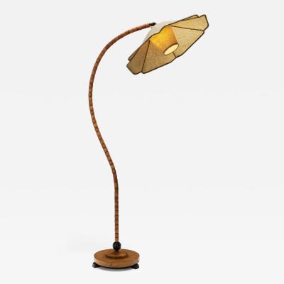 Curved Birch Floor Lamp with Flower Shade Europe ca 1930s