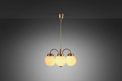 Curved Ceiling Lamp with Four Opal Glass Shades Europe 1940s