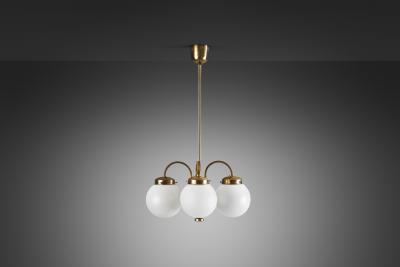 Curved Ceiling Lamp with Four Opal Glass Shades Europe 1940s