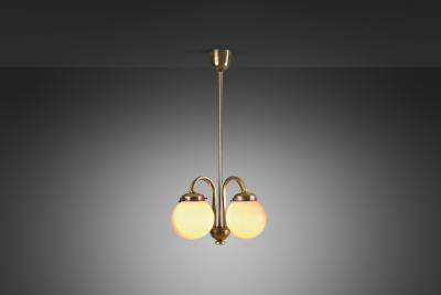 Curved Ceiling Lamp with Four Opal Glass Shades Europe 1940s