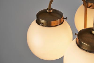 Curved Ceiling Lamp with Four Opal Glass Shades Europe 1940s