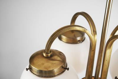 Curved Ceiling Lamp with Four Opal Glass Shades Europe 1940s