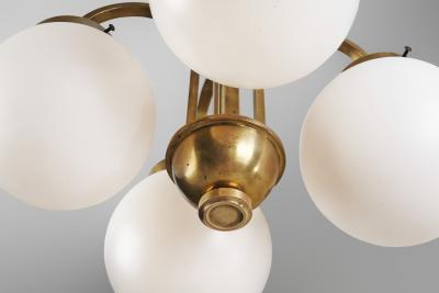 Curved Ceiling Lamp with Four Opal Glass Shades Europe 1940s