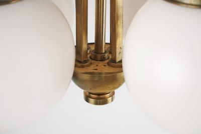 Curved Ceiling Lamp with Four Opal Glass Shades Europe 1940s