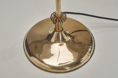 Curved Floor Lamp with Brass Stem and Rattan Shade Europe Mid 20th Century