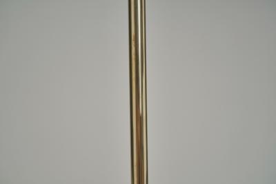 Curved Floor Lamp with Brass Stem and Rattan Shade Europe Mid 20th Century