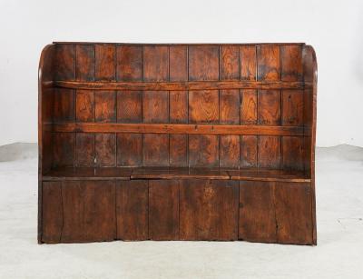 Curved High Back Elm Settle with Storage