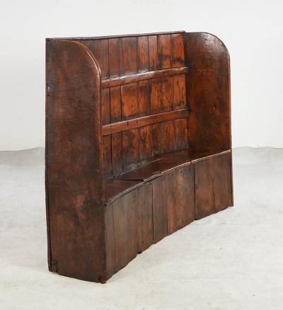 Curved High Back Elm Settle with Storage