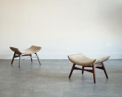 Curved Walnut Stools by Mel Abitz C 1960s