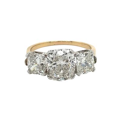 Cushion Cut 3 Stone Lab Grown Diamond Ring in 14k Gold and Platinum Setting