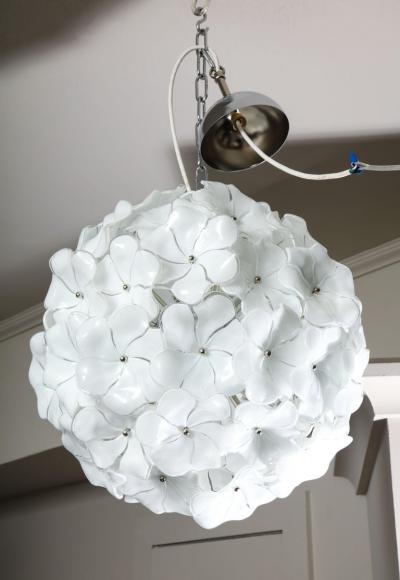 Custom 18 Round White Murano Lotus Flower Glass Chandelier