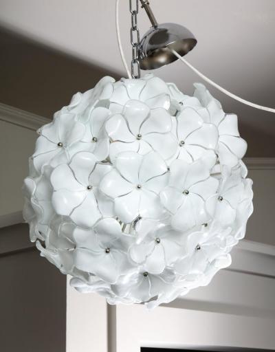 Custom 18 Round White Murano Lotus Flower Glass Chandelier