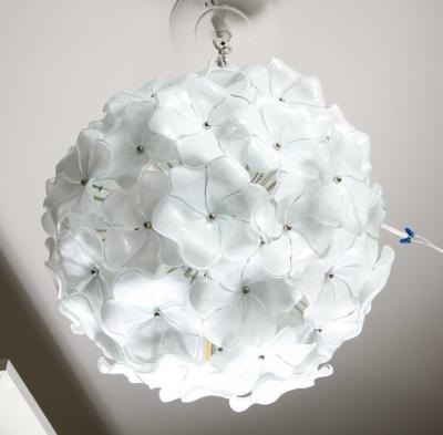 Custom 18 Round White Murano Lotus Flower Glass Chandelier