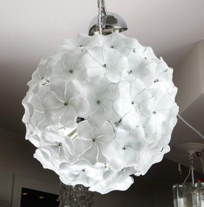 Custom 18 Round White Murano Lotus Flower Glass Chandelier