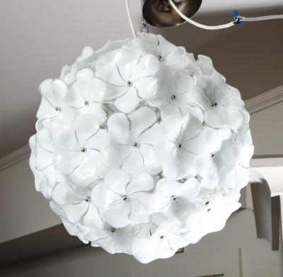 Custom 18 Round White Murano Lotus Flower Glass Chandelier