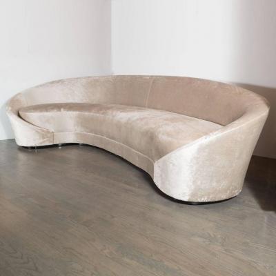 Custom 1940s Sweeping Arm Wraparound Curved Sofa in Smoked Champagne Velvet