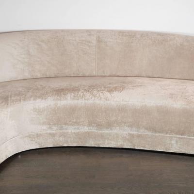 Custom 1940s Sweeping Arm Wraparound Curved Sofa in Smoked Champagne Velvet