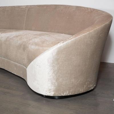 Custom 1940s Sweeping Arm Wraparound Curved Sofa in Smoked Champagne Velvet