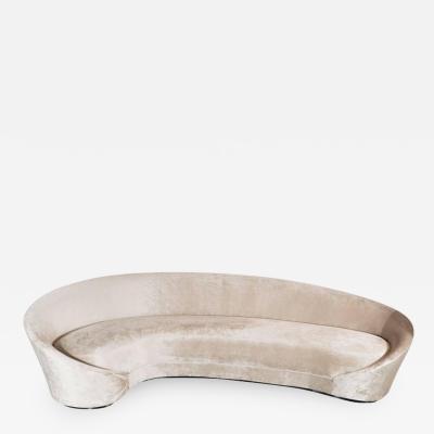 Custom 1940s Sweeping Arm Wraparound Curved Sofa in Smoked Champagne Velvet