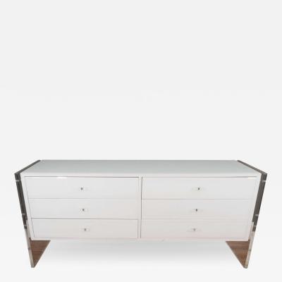 Custom 6 Drawer Reverse Painted Glass Dresser with Lucite Side Panels