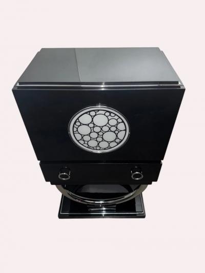 Custom Adapted Vintage Art Deco Black Lacquer Bar