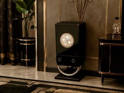 Custom Adapted Vintage Art Deco Black Lacquer Bar