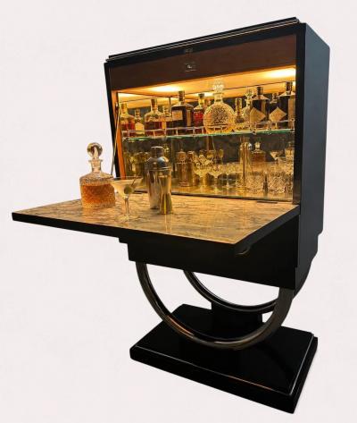 Custom Adapted Vintage Art Deco Black Lacquer Bar