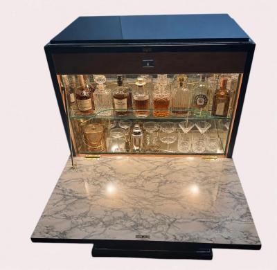 Custom Adapted Vintage Art Deco Black Lacquer Bar