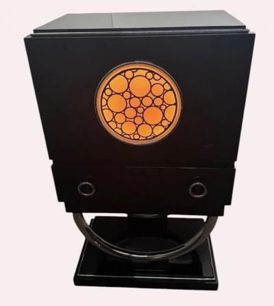 Custom Adapted Vintage Art Deco Black Lacquer Bar