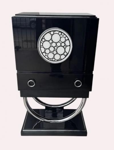 Custom Adapted Vintage Art Deco Black Lacquer Bar