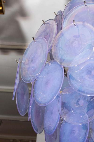 Custom Alex Iridescent Murano Glass Disc Chandelier in Double Cone Shape