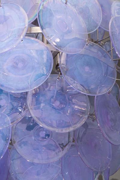 Custom Alex Iridescent Murano Glass Disc Chandelier in Double Cone Shape