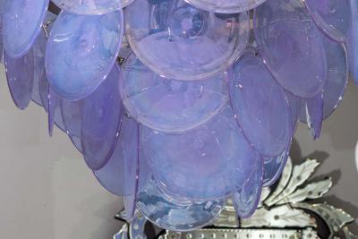 Custom Alex Iridescent Murano Glass Disc Chandelier in Double Cone Shape