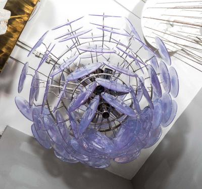 Custom Alex Iridescent Murano Glass Disc Chandelier in Double Cone Shape