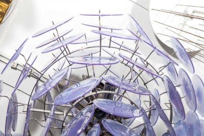 Custom Alex Iridescent Murano Glass Disc Chandelier in Double Cone Shape