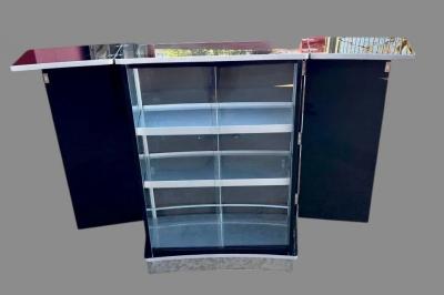 Custom Art Deco Yacht Bar in Black Lacquer and Chrome