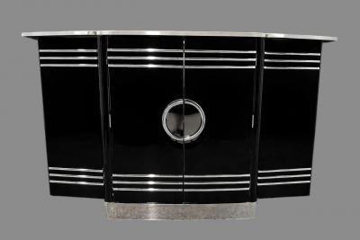 Custom Art Deco Yacht Bar in Black Lacquer and Chrome
