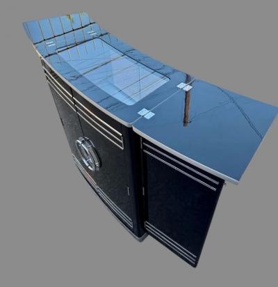 Custom Art Deco Yacht Bar in Black Lacquer and Chrome
