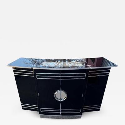 Custom Art Deco Yacht Bar in Black Lacquer and Chrome