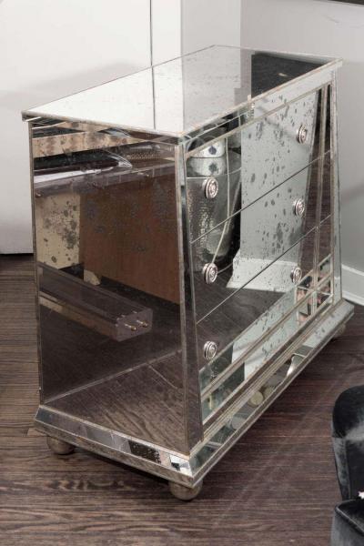 Custom Ball Foot Mirrored Commode with Silver Leaf Trim