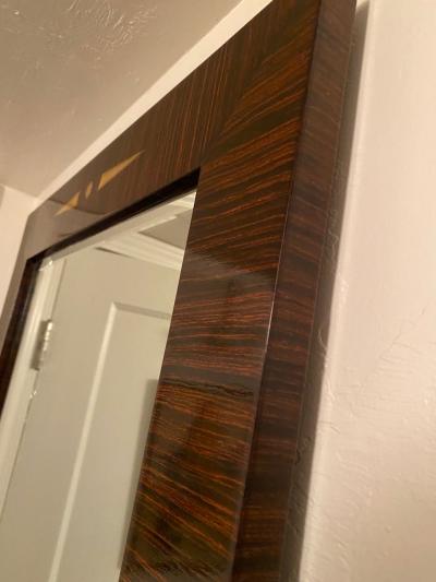 Custom Beveled Art Deco Macassar and inlay Tall Vertical Mirror