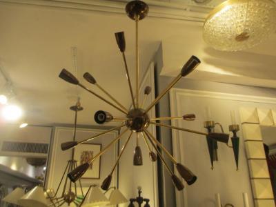 Custom Brass and Copper Sputnik Chandelier with 14 Arms