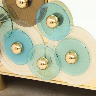 Custom Brass and Ivory Glass with Glass Discs Cabinets Italy Pair Available