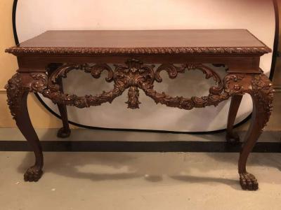 Custom Carved Console Table with Claw Feet and Carved Heads circa 1940s