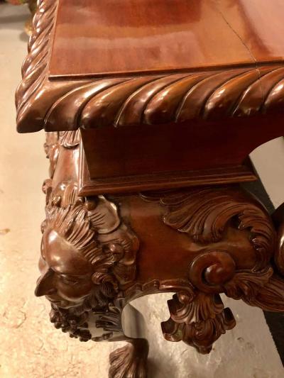 Custom Carved Console Table with Claw Feet and Carved Heads circa 1940s