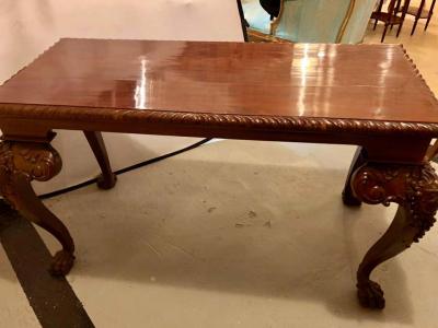 Custom Carved Console Table with Claw Feet and Carved Heads circa 1940s
