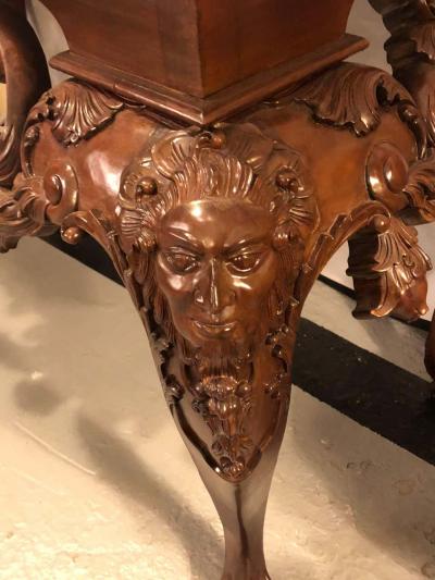 Custom Carved Console Table with Claw Feet and Carved Heads circa 1940s