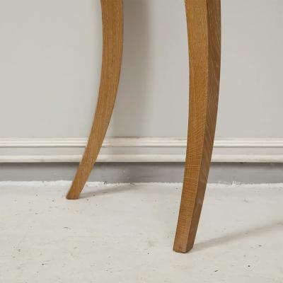 Custom Cerused Oak Bobo Demilune Console on Splayed Tapered Legs