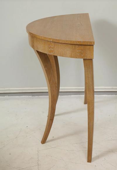 Custom Cerused Oak Bobo Demilune Console on Splayed Tapered Legs